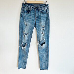 American Eagle Jeans Tomgirl Button Fly Destroyed Raw Hem Grunge
